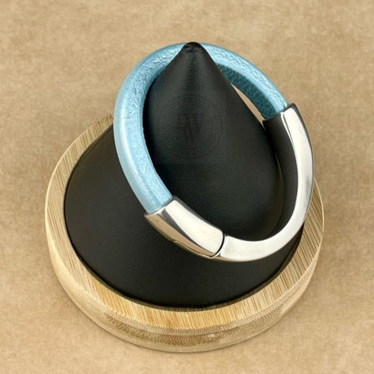 Arena Leather Bracelet in Metallic Sky Blue –Silver Magnetic Clasp