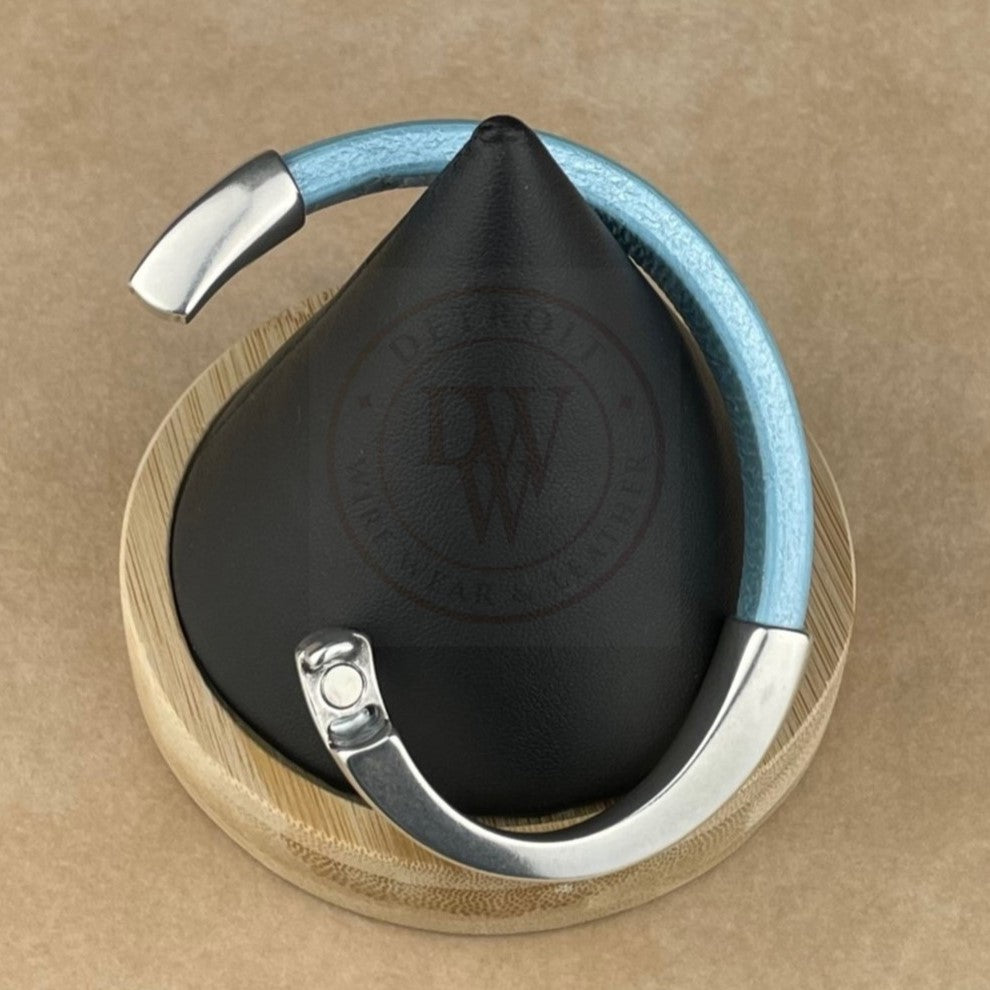 Arena Leather Bracelet in Metallic Sky Blue –Silver Magnetic Clasp