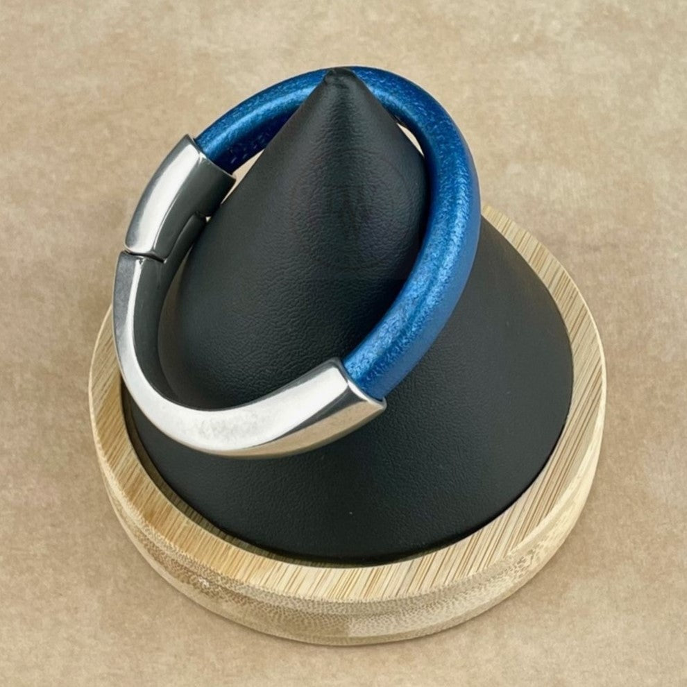 Arena Leather Bracelet in Metallic Cobalt Blue – Silver Magnetic Clasp