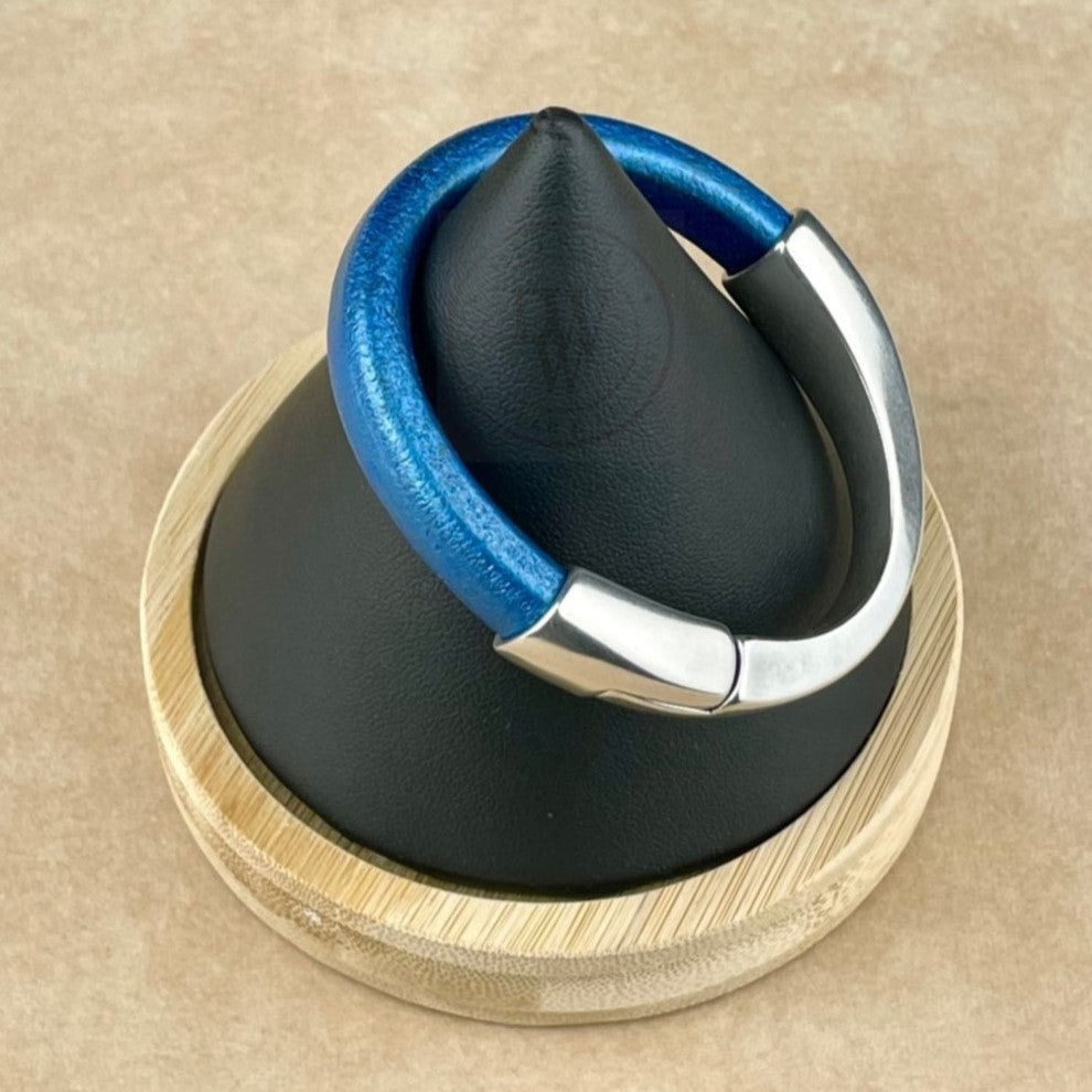 Arena Leather Bracelet in Metallic Cobalt Blue – Silver Magnetic Clasp