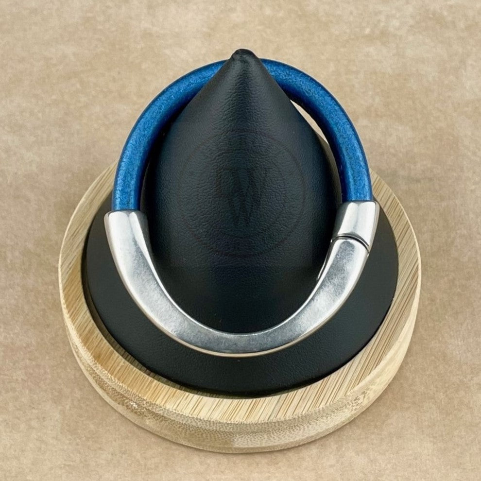 Arena Leather Bracelet in Metallic Cobalt Blue – Silver Magnetic Clasp