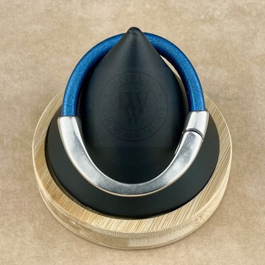 Arena Leather Bracelet in Metallic Cobalt Blue – Silver Magnetic Clasp
