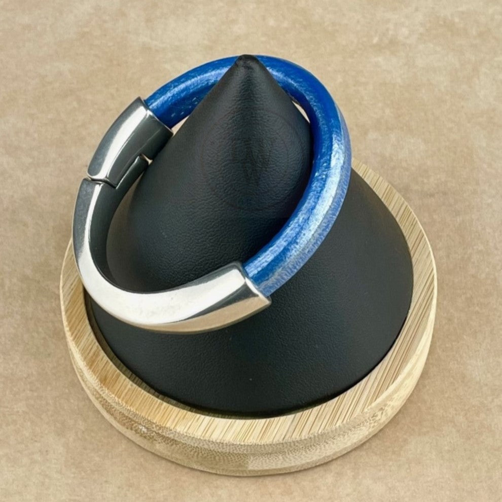 Arena Leather Bracelet in Star Spangled Banner Blue –Silver Magnetic Clasp
