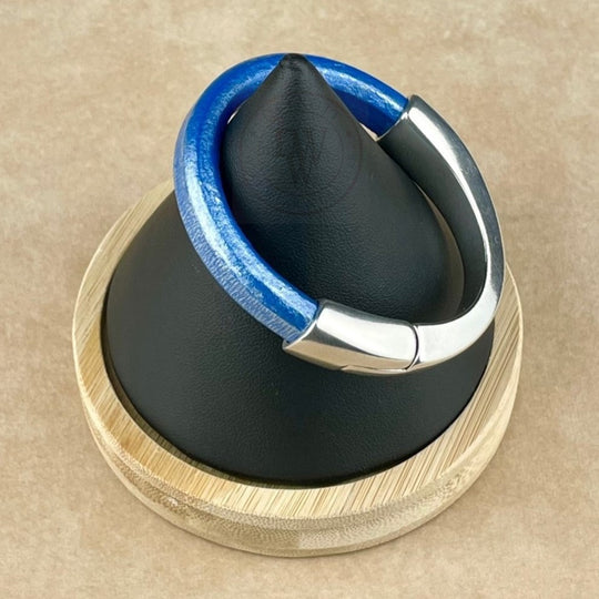 Arena Leather Bracelet in Star Spangled Banner Blue –Silver Magnetic Clasp