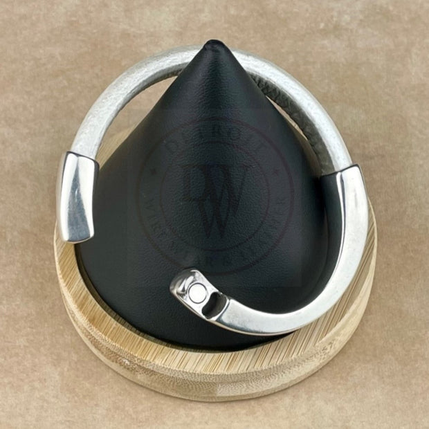 METALLIC PEARL WHITE Arena Leather Bracelet Collection with <strong>Single</strong> Antique Silver Magnetic Clasp