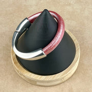 Arena Leather Bracelet in Metallic Coral –Silver Magnetic Clasp