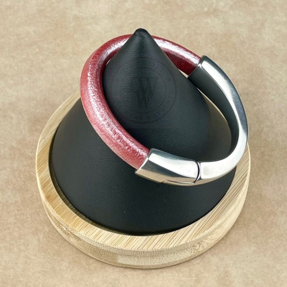 Arena Leather Bracelet in Metallic Coral –Silver Magnetic Clasp