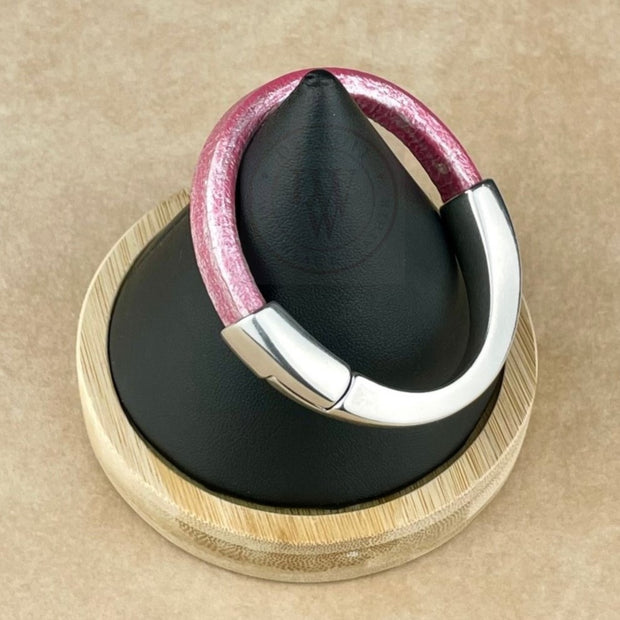 Arena Leather Bracelet in Metallic Fuschsia –Silver Magnetic Clasp