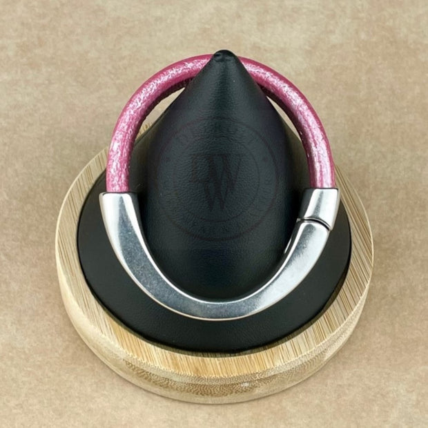 Arena Leather Bracelet in Metallic Fuschsia –Silver Magnetic Clasp