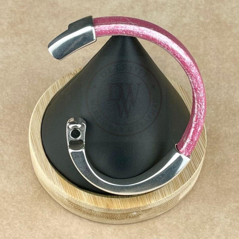 Arena Leather Bracelet in Metallic Fuschsia –Silver Magnetic Clasp