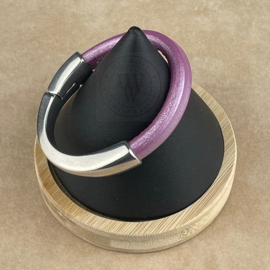 Arena Leather Bracelet in Metallic Orchid –Silver Magnetic Clasp