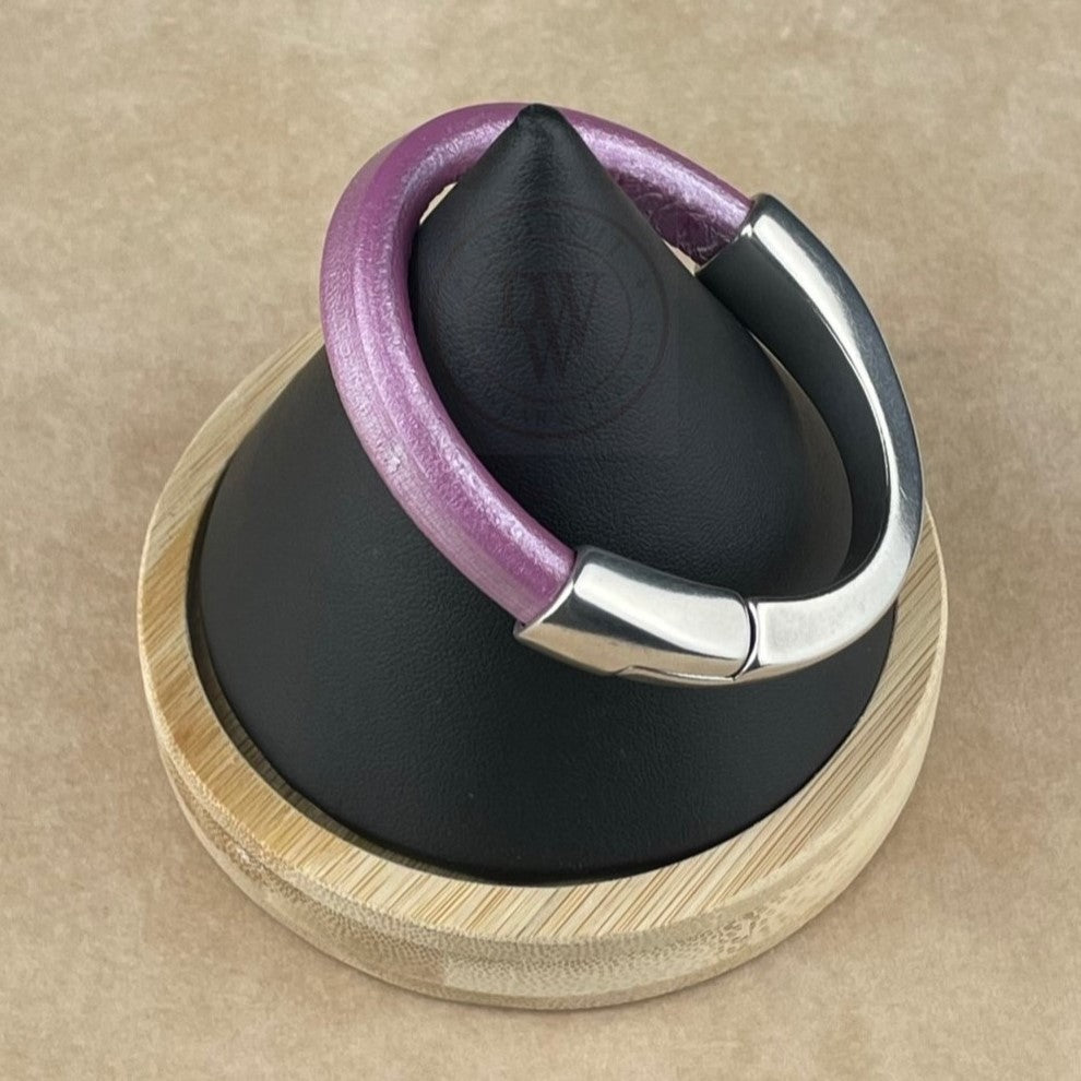 Arena Leather Bracelet in Metallic Orchid –Silver Magnetic Clasp