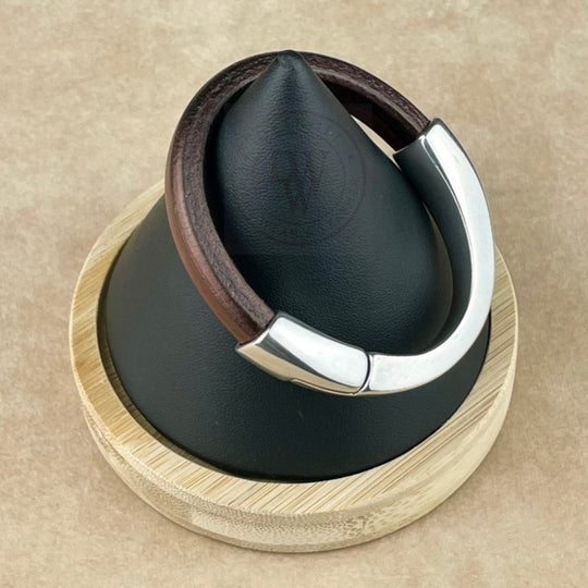 Arena Leather Bracelet in Metallic Burgundy –Silver Magnetic Clasp