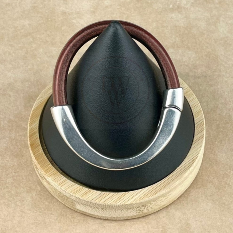 Arena Leather Bracelet in Metallic Burgundy –Silver Magnetic Clasp
