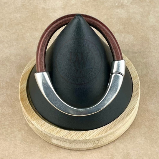 Arena Leather Bracelet in Metallic Burgundy –Silver Magnetic Clasp