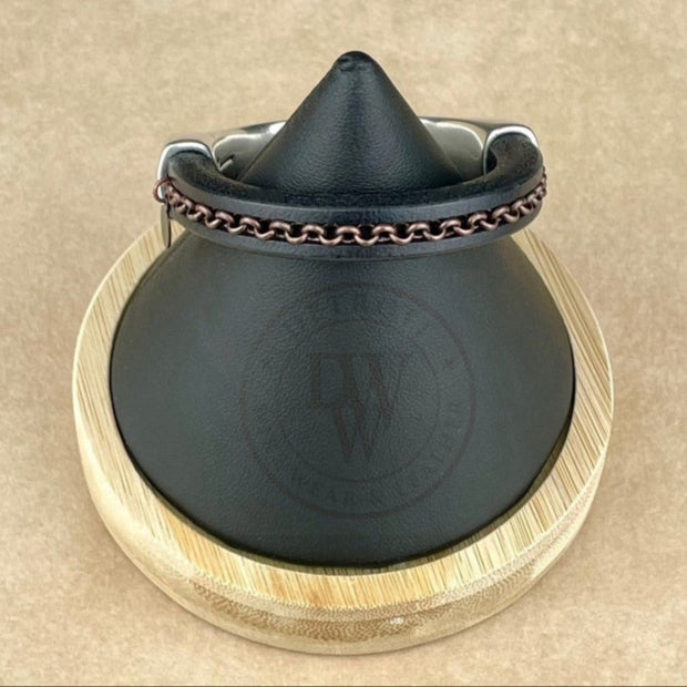 CHAIN ON BLACK LEATHER SELECTION -Arena Leather Bracelet Collection with <strong>Single</strong> Antique Silver Magnetic Clasp