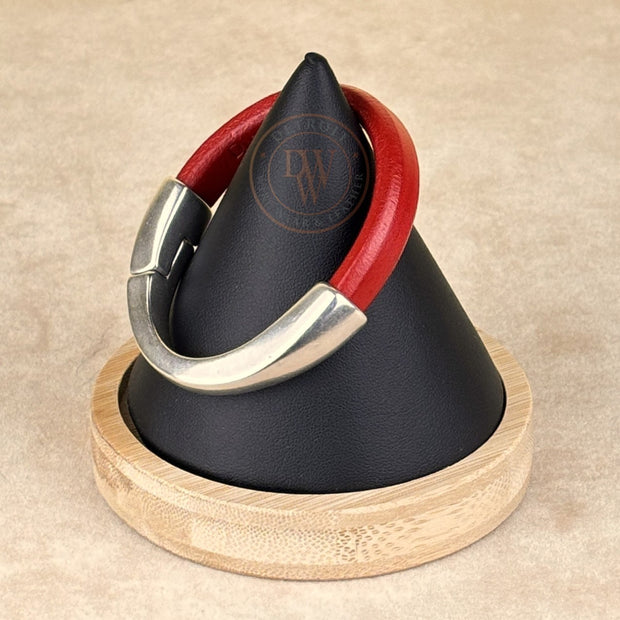 Arena Leather Bracelet in Cherry Red –Silver Magnetic Clasp