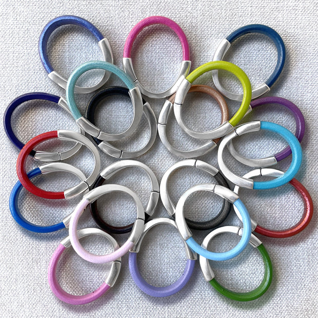 GREEN SELECTION -  Arena Leather Bracelet Collection with <strong>Single</strong> Antique Silver Magnetic Clasp