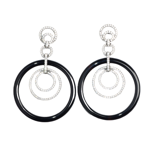 Black 1 1/2" Hoop Earrings with Cubic Zirconia Crystals