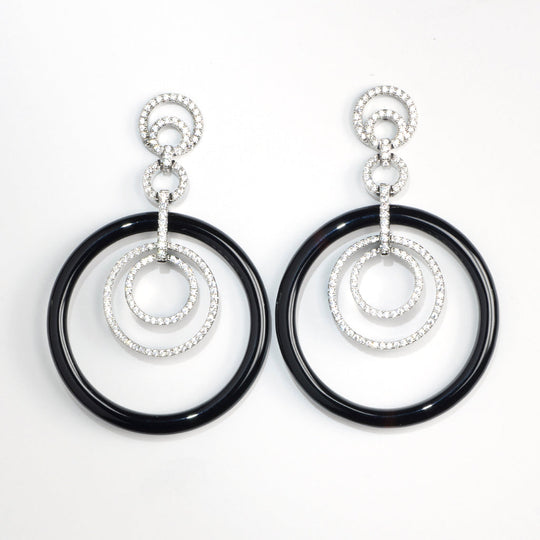 Black 1 1/2" Hoop Earrings with Cubic Zirconia Crystals