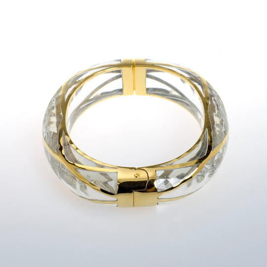 Crystal Clear Bracelet with Gold Line Cuff and Hinge Opening