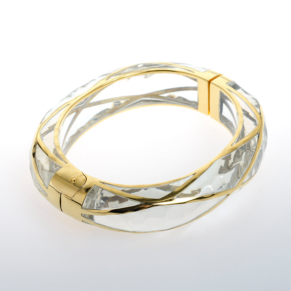 Crystal Clear Bracelet with Gold Line Cuff and Hinge Opening