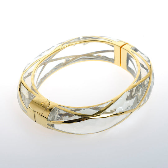 Crystal Clear Bracelet with Gold Line Cuff and Hinge Opening