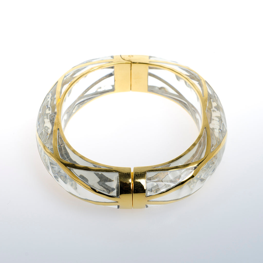Crystal Clear Bracelet with Gold Line Cuff and Hinge Opening