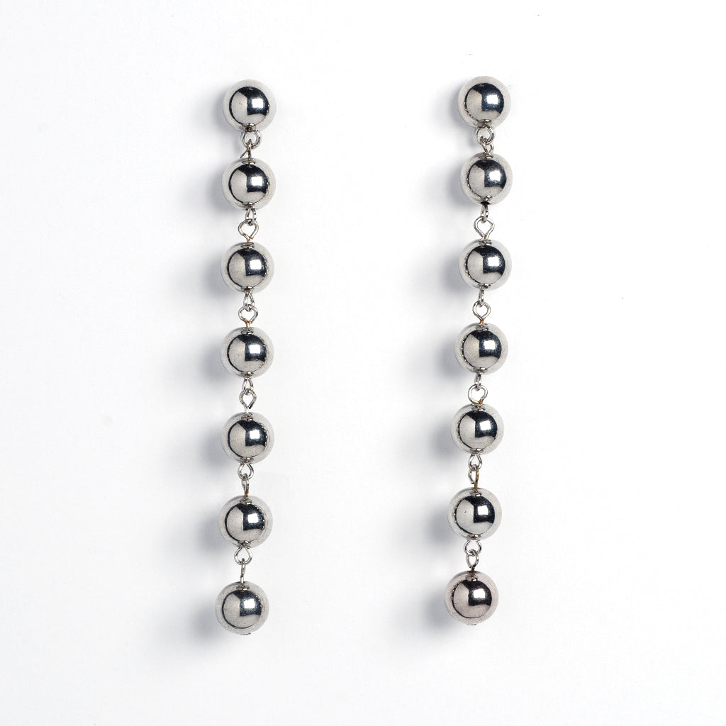 Silver Long Bead Earrings