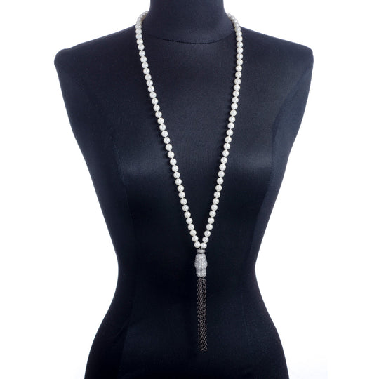 Pearl Necklace with Black Chain