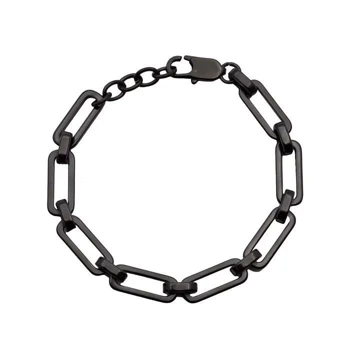 Men’s 8mm Black Stainless Steel Paperclip Chain Bracelet – Adjustable Modern Design
