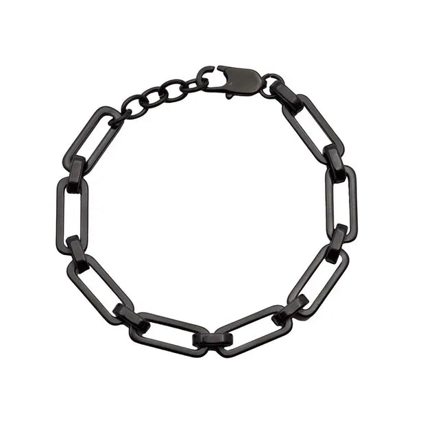 Men’s 8mm Black Stainless Steel Paperclip Chain Bracelet – Adjustable Modern Design