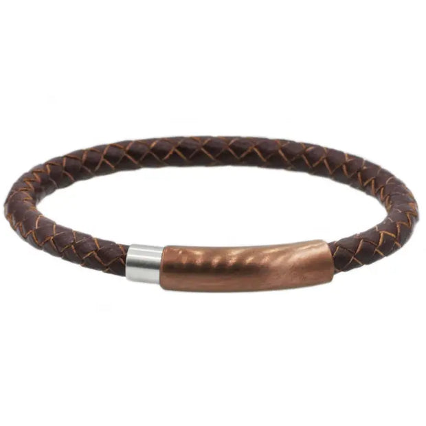 Men's Brown Leather Bracelet with Chocolate Stainless Steel Magnetic Clasp