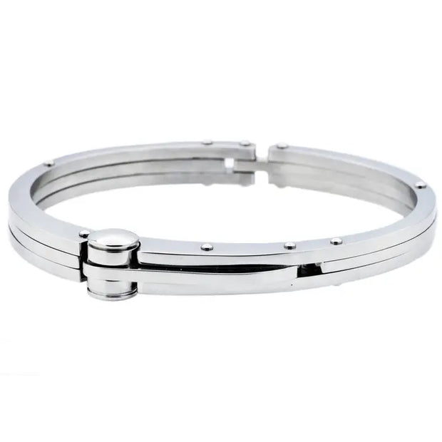 Men's Polished Steel Handcuff-Style Bangle Bracelet – 316L Steel, 8"