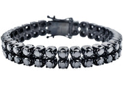 Men's Black Stainless Steel Link Bracelet with Black Cubic Zirconia – Bold Modern Design
