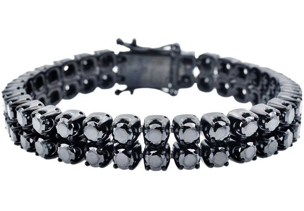 Men's Black Stainless Steel Link Bracelet with Black Cubic Zirconia – Bold Modern Design