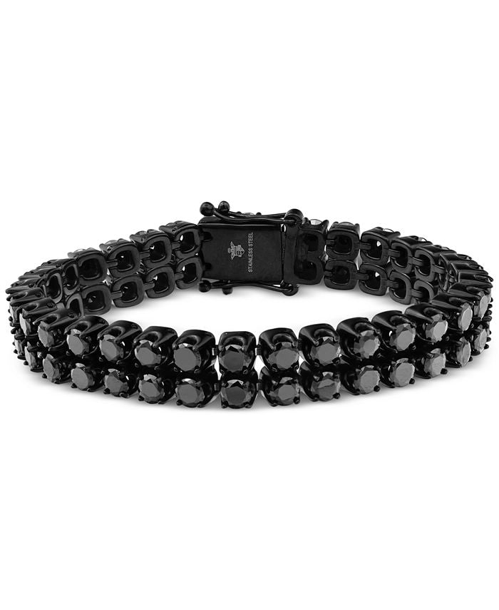 Men's Black Stainless Steel Link Bracelet with Black Cubic Zirconia