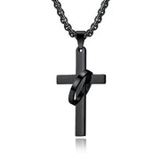 Men's Stainless Steel Black Cross Necklace with Interlocking Ring Cross Pendant