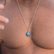 Saint Christopher Necklace for Men – 925 Sterling Silver & Blue Enamel Pendant on 24" Curb Chain