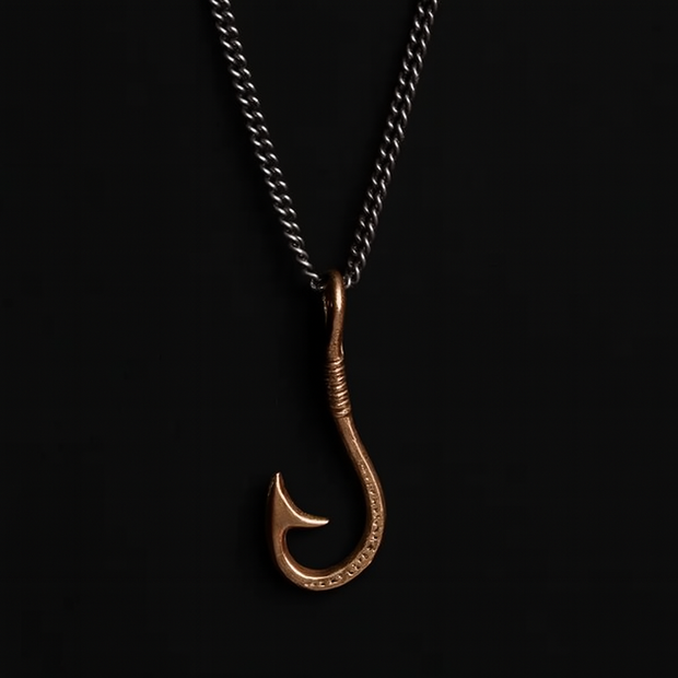 Men’s Bronze Hook Necklace 925 Oxidized Sterling Silver Chain