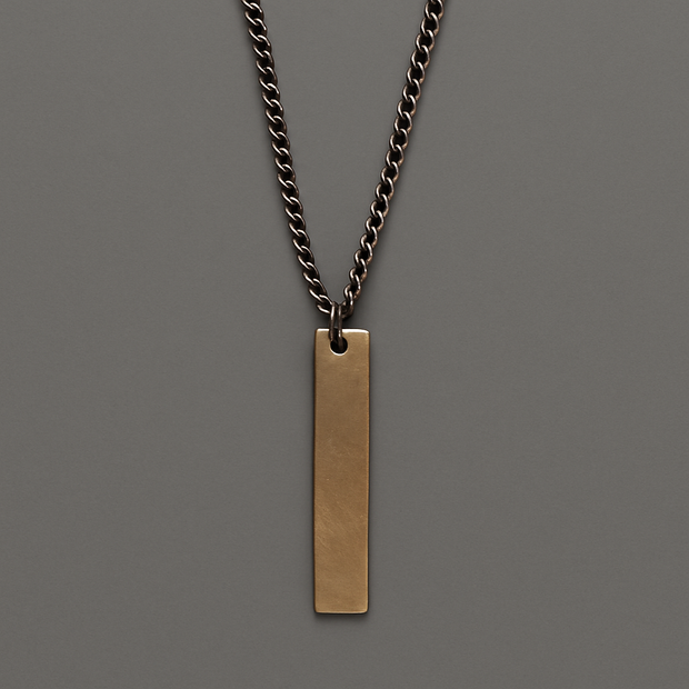 Bronze Tag Necklace for Men on Oxidized Sterling Silver Curb Chain