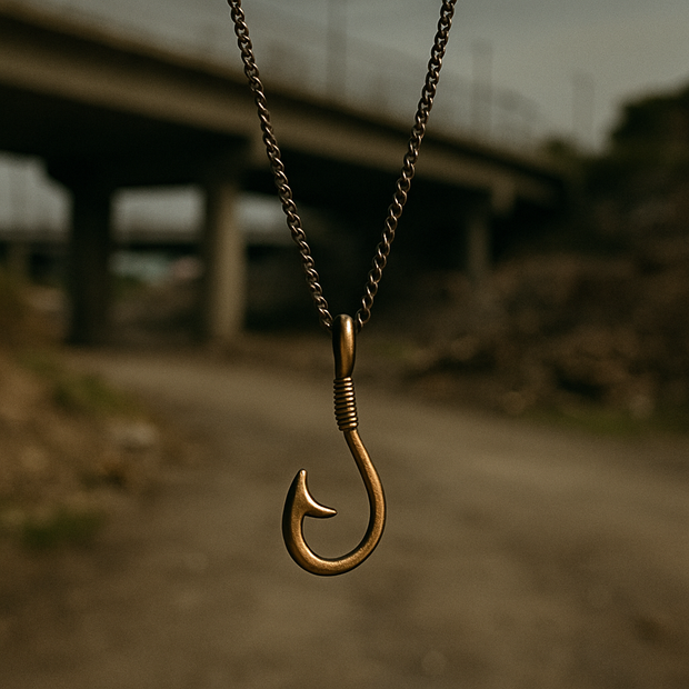 Men’s Bronze Hook Necklace 925 Oxidized Sterling Silver Chain