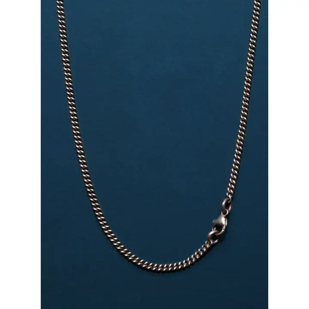 Bronze Tag Necklace for Men on Oxidized Sterling Silver Curb Chain