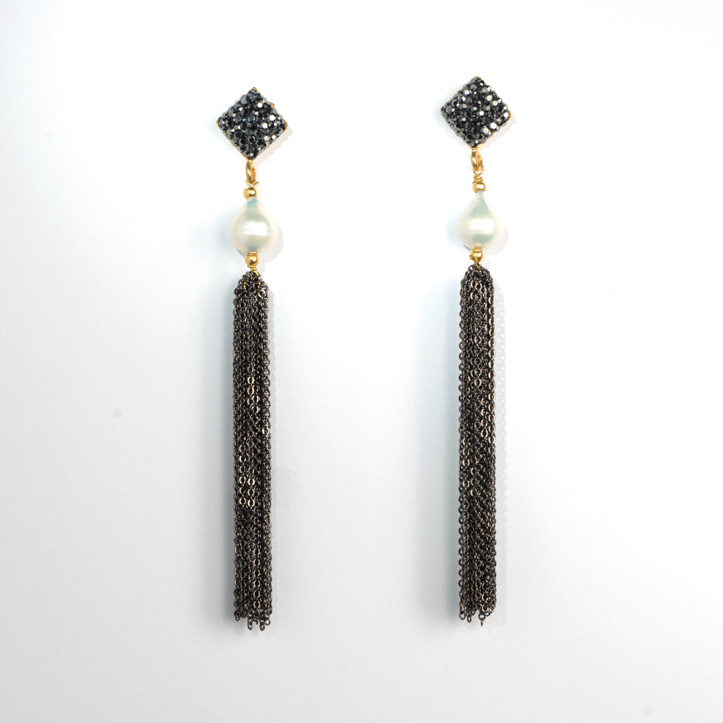 Black Chain and Pearl Earrings