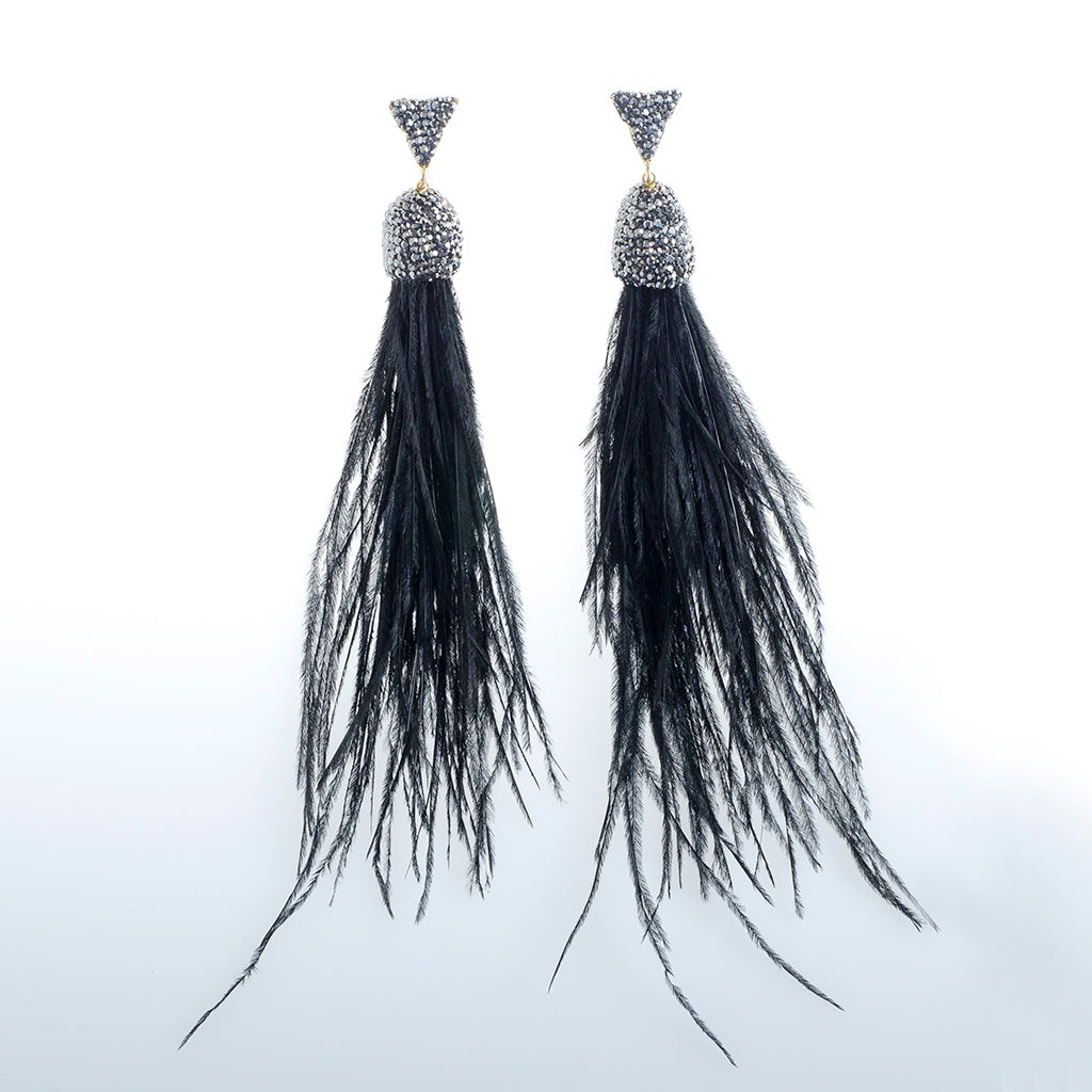 Black Ostrich Feather Earrings