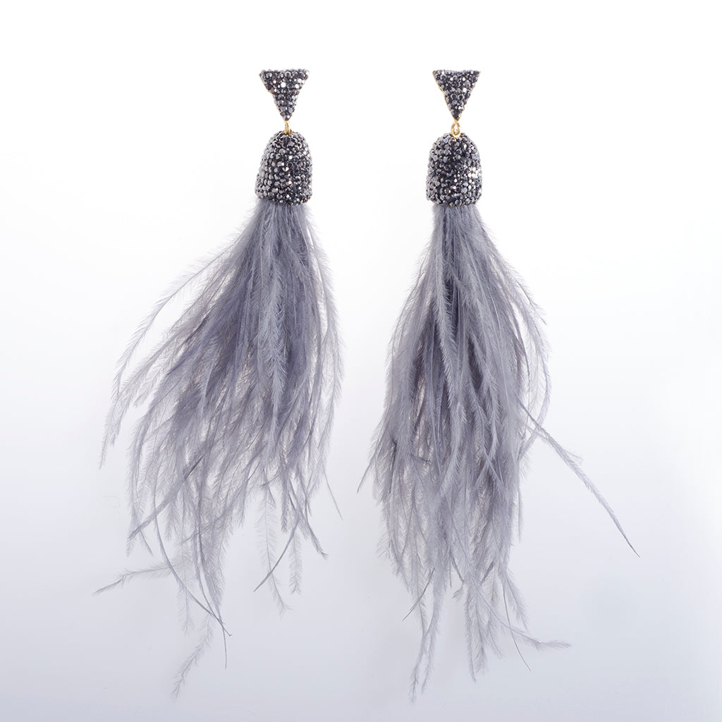 Gray Ostrich Feather Earrings