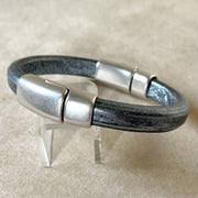 SILVER & GRAY SELECTION -  Cobo Leather Bracelet Collection with <strong>Double</strong> Antique Silver Magnetic Clasps