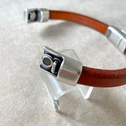 DISTRESSED ORANGE  - Cobo Leather Bracelet with <strong>Double</strong> Antique Silver Magnetic Clasps