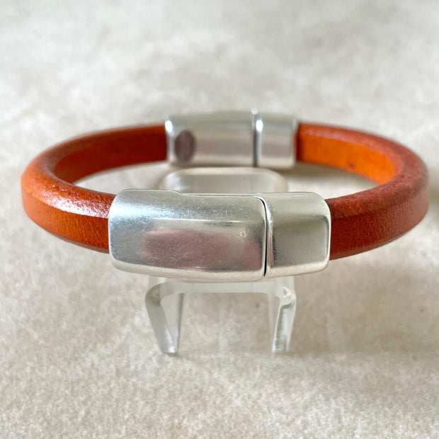 DISTRESSED ORANGE  - Cobo Leather Bracelet with <strong>Double</strong> Antique Silver Magnetic Clasps