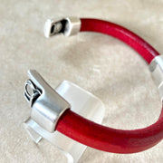 RED & PINK SELECTION - Cobo Leather Bracelet Collection  with <strong>Double</strong> Antique Silver Magnetic Clasps